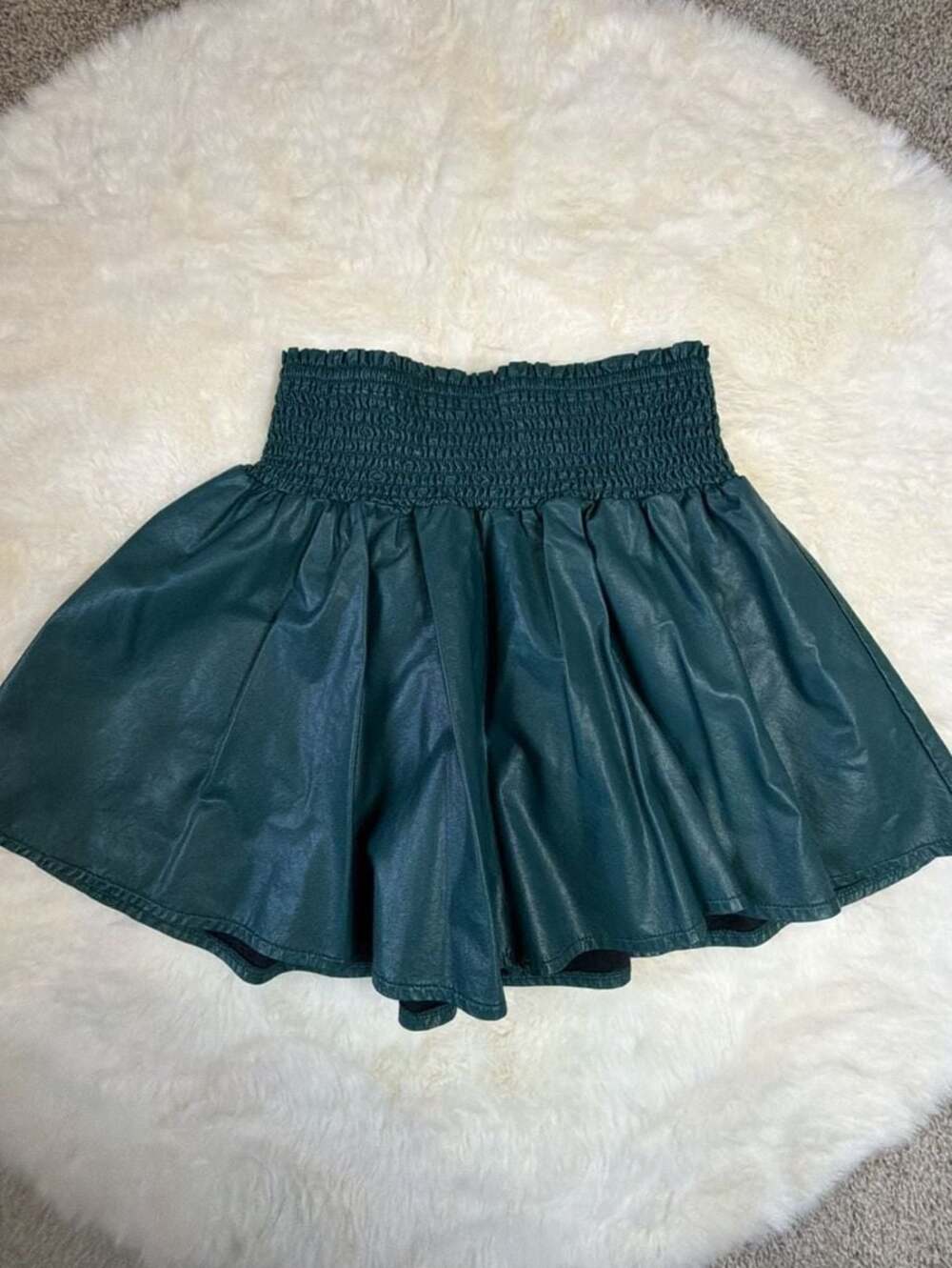 Karlie Teal Faux Leather Smocked Waist Skirt